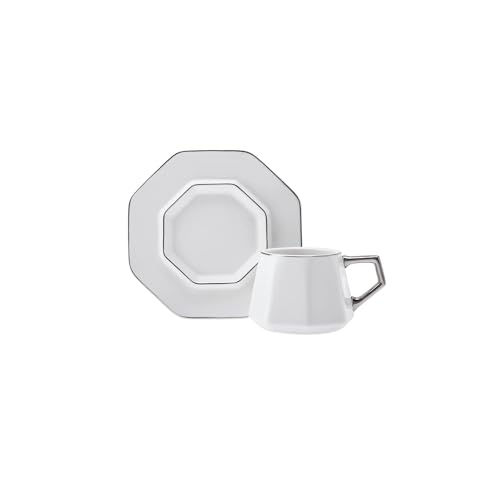 KARACA Zeher Turkish Coffee Cup Set for 6 People - 12 Piece Cups with Saucers - Small Porcelain Espresso Set - Ideal for Serving Greek, Arabic Coffee (3 fl oz)