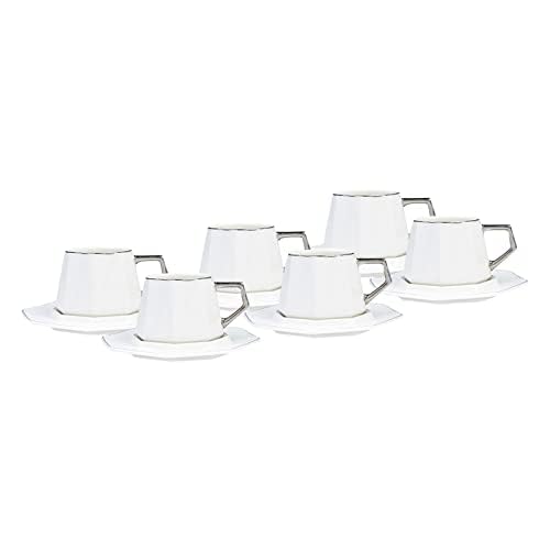 KARACA Zeher Turkish Coffee Cup Set for 6 People - 12 Piece Cups with Saucers - Small Porcelain Espresso Set - Ideal for Serving Greek, Arabic Coffee (3 fl oz)