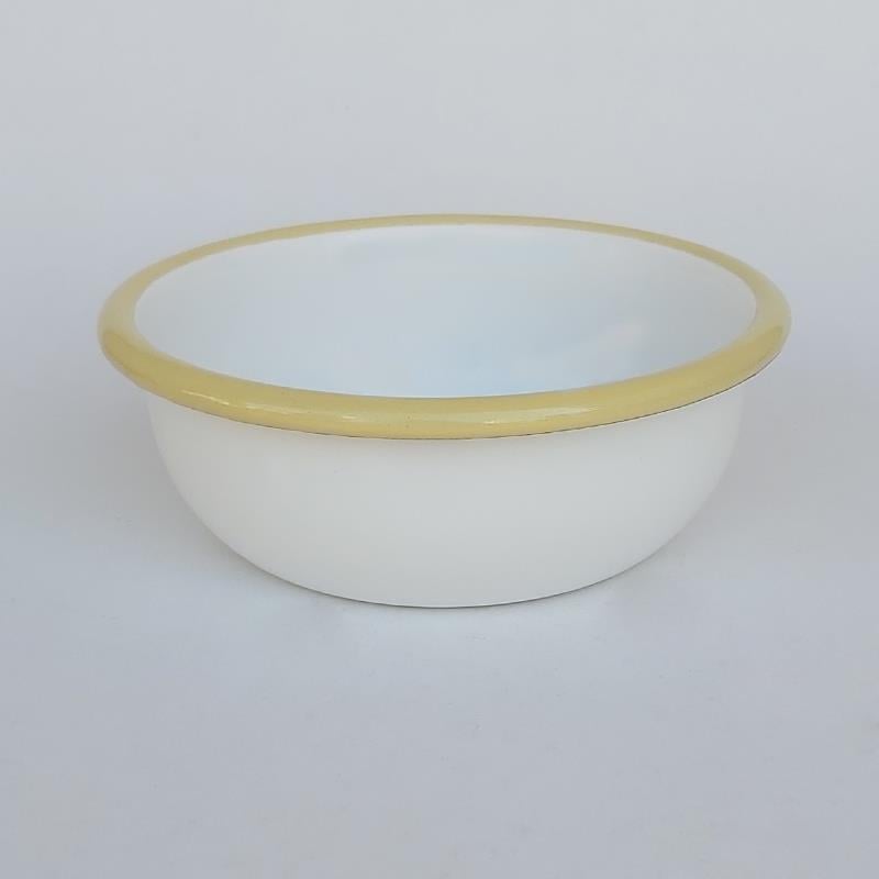 Enamel 12 cm Bowl White Cord Yellow