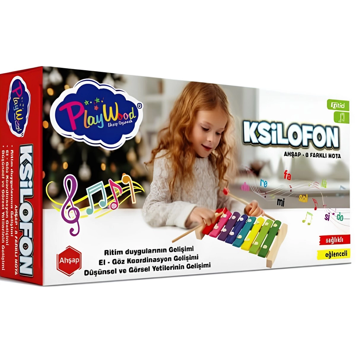 Wooden Xylophone with 8 Different Notes in a Box