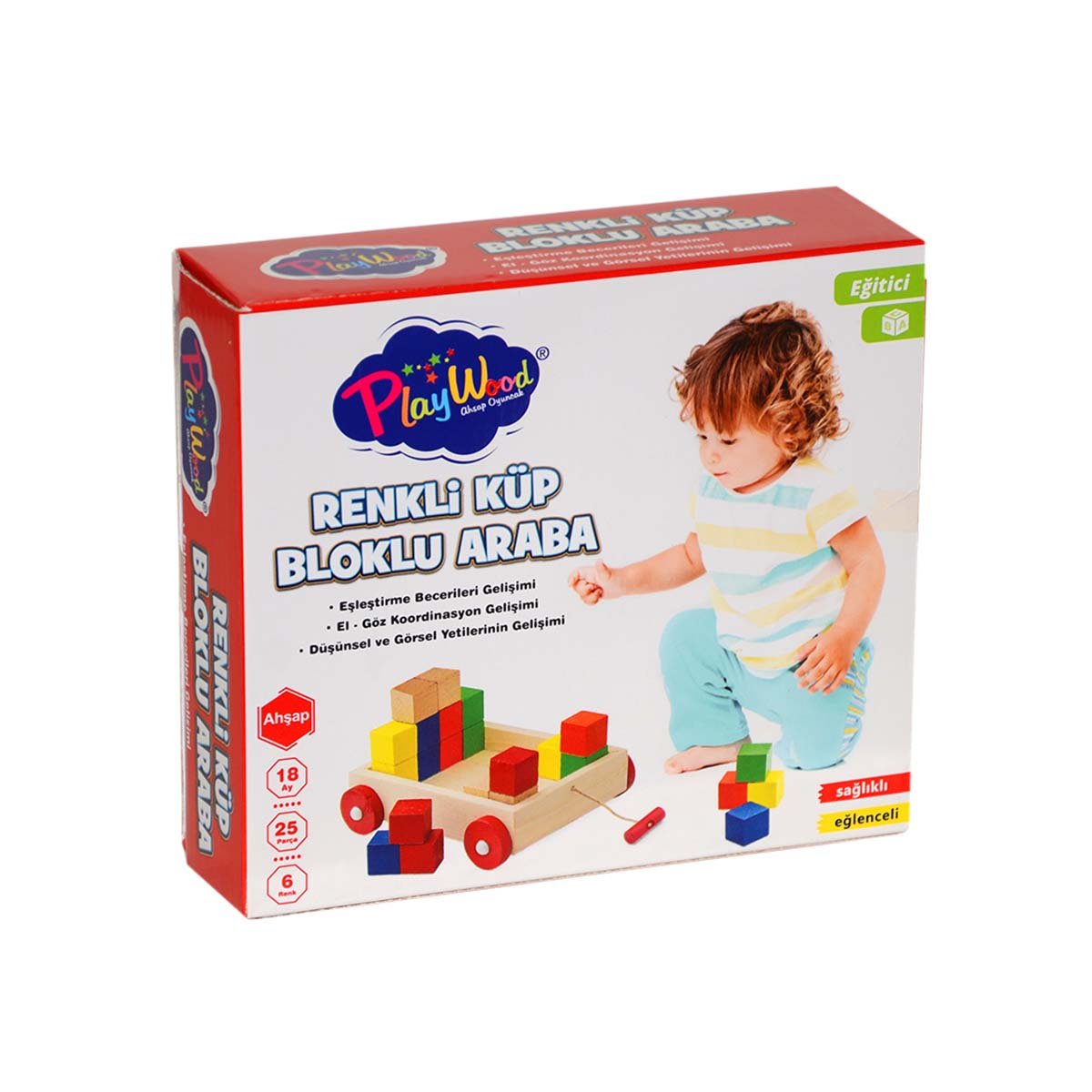 Boxed Wooden Colorful Cube Block Car
