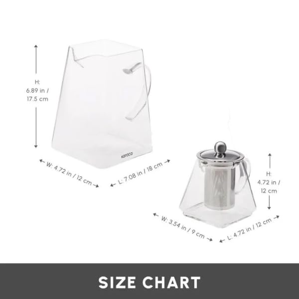Karaca Giza Borosilicate Glass Teapot with Infuser and Lid for Stovetop, Transparent, 0.45.L Tea Pot & 1.5L Tea Kettle Set for Loose Leaf & Herbal, Dishwasher Safe