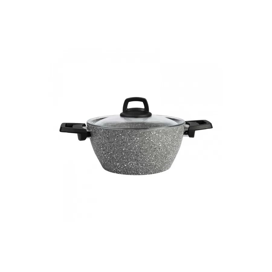 Karaca Gris BioGranite 7 Piece Granite Cookware Pot and Pan Set, Non-Stick Coating, Dishwasher-Safe & Induction Pot Set, Granite Pots and Pans, 3 Pots with 3 Glass Lids and 1 Frying Pan