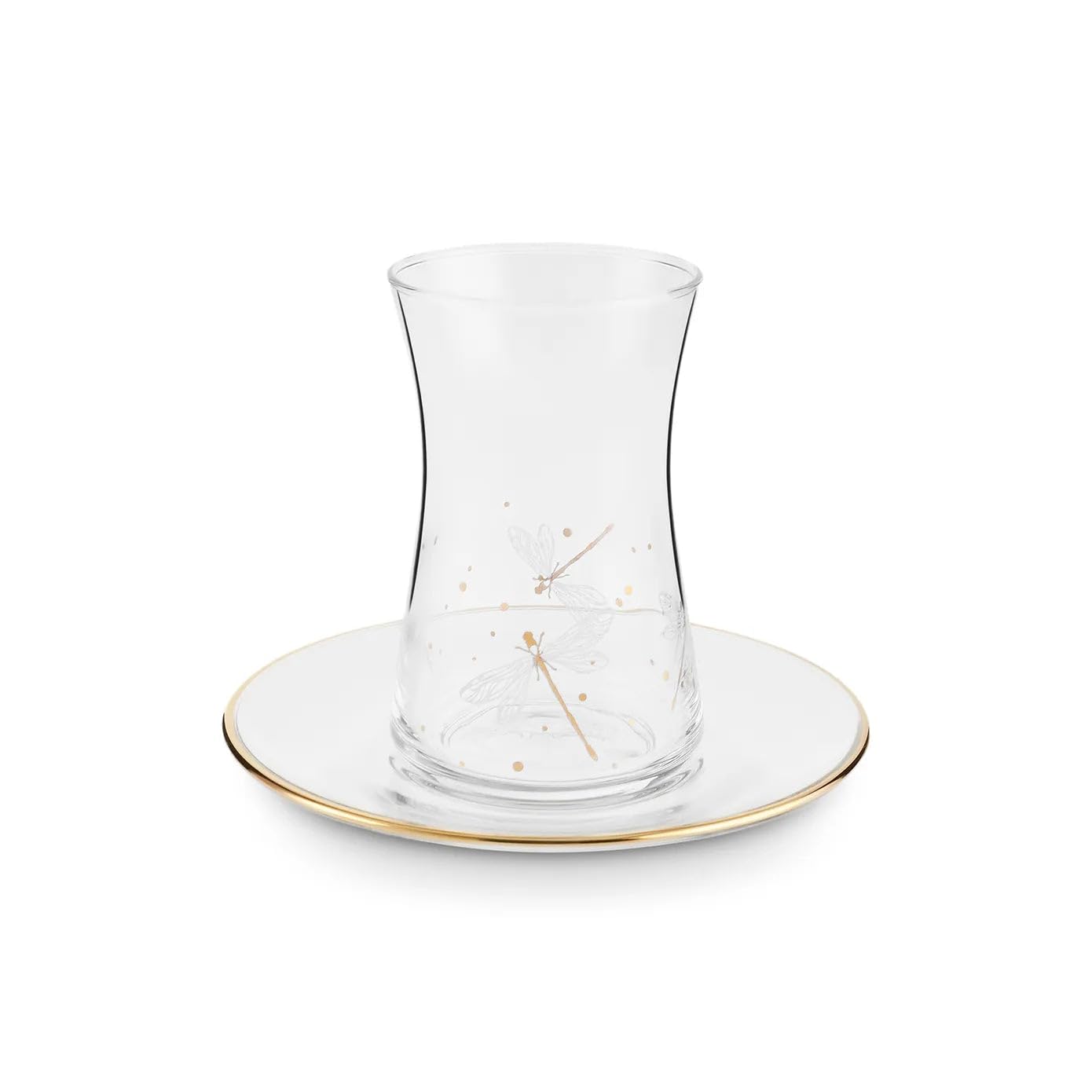 KARACA Yusufcuk Glass Turkish Tea Set with Saucers for 6 People, Turkish Tea Glasses Set of 12 for Adults, 170ml, Gold