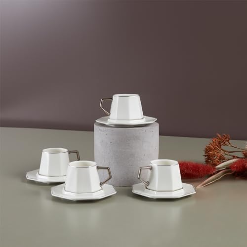 KARACA Zeher Turkish Coffee Cup Set for 6 People - 12 Piece Cups with Saucers - Small Porcelain Espresso Set - Ideal for Serving Greek, Arabic Coffee (3 fl oz)
