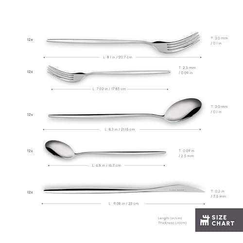 Karaca New Porto Elegance 60-Piece Cutlery Set for 12 People, Tablespoons, Table Forks, Premium Quality, Healthy and Hygienic, Modern Design, Stainless Steel Cutlery Set