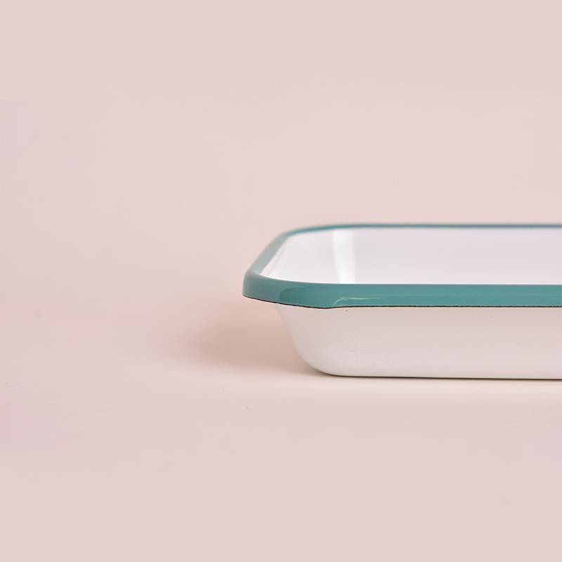 Enamel 22x16cm Appetizer Plate White - Cord Turquoise