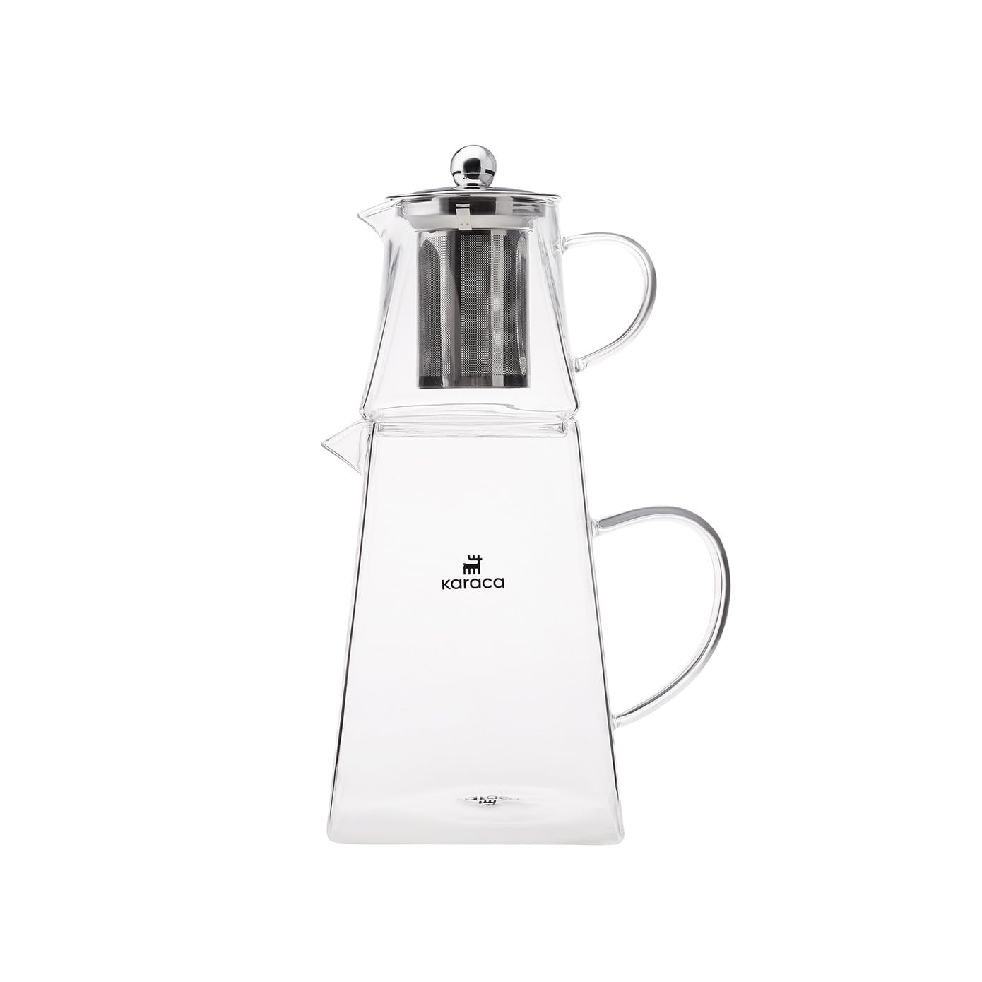 Karaca Giza Borosilicate Glass Teapot with Infuser and Lid for Stovetop, Transparent, 0.45.L Tea Pot & 1.5L Tea Kettle Set for Loose Leaf & Herbal, Dishwasher Safe