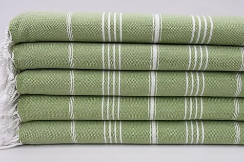 HAVLULAND 4-Pack Turkish Beach Towels – Oversized, Quick-Dry & Sand-Free | Lightweight, Absorbent Bath Towels for Travel, Pool, Vacation & Beach | 40” x 72” Bulk Set – Army Green