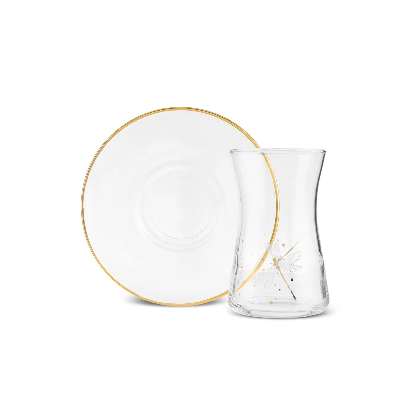 KARACA Yusufcuk Glass Turkish Tea Set with Saucers for 6 People, Turkish Tea Glasses Set of 12 for Adults, 170ml, Gold