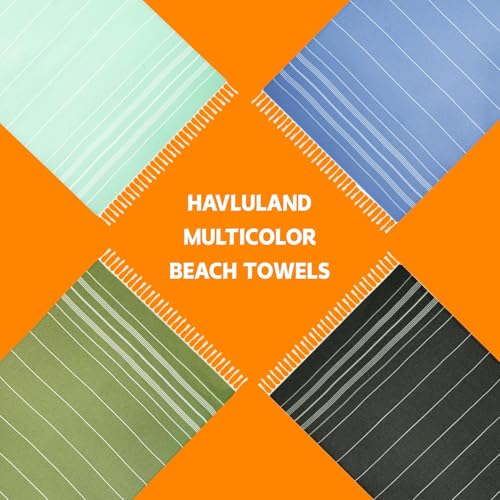 HAVLULAND 4-Pack Turkish Beach Towels – Oversized, Quick-Dry & Sand-Free | Lightweight, Absorbent Bath Towels for Travel, Pool, Vacation & Beach | 40” x 72” Bulk Set – Blue