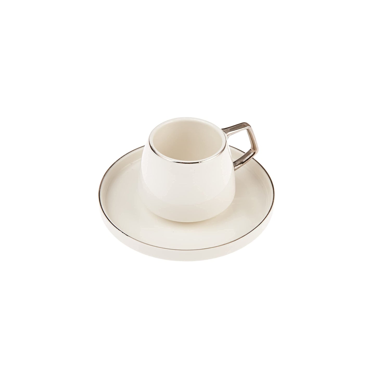 KARACA Saturn Platin Turkish Coffee Cup Set for 6 People - 12 Piece White Cups with Saucers - Small Porcelain Modern Set - Ideal for Serving Greek, Arabic Coffee & Espresso (3.3 fl oz)