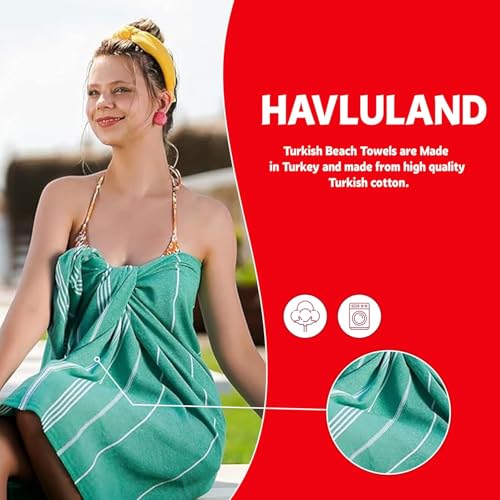 HAVLULAND 4-Pack Turkish Beach Towels – Oversized, Quick-Dry & Sand-Free | Lightweight, Absorbent Bath Towels for Travel, Pool, Vacation & Beach | 40” x 72” Bulk Set – Blue
