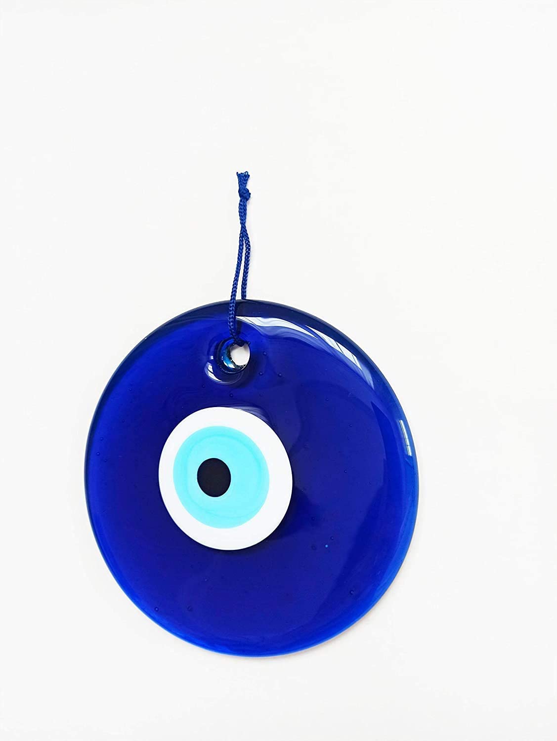 Erbulus 5.4" Glass Blue Evil Eye Wall Hanging Ornament - Turkish Handmade Nazar Amulet - Home Protection Charm - Wall Decor in a Box