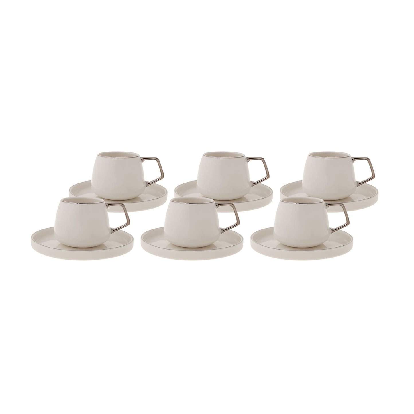 KARACA Saturn Platin Turkish Coffee Cup Set for 6 People - 12 Piece White Cups with Saucers - Small Porcelain Modern Set - Ideal for Serving Greek, Arabic Coffee & Espresso (3.3 fl oz)