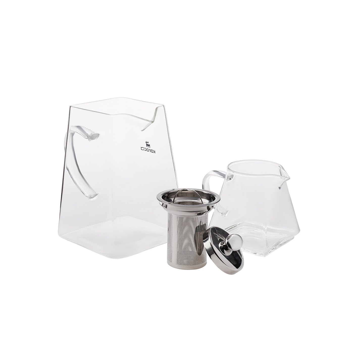 Karaca Giza Borosilicate Glass Teapot with Infuser and Lid for Stovetop, Transparent, 0.45.L Tea Pot & 1.5L Tea Kettle Set for Loose Leaf & Herbal, Dishwasher Safe