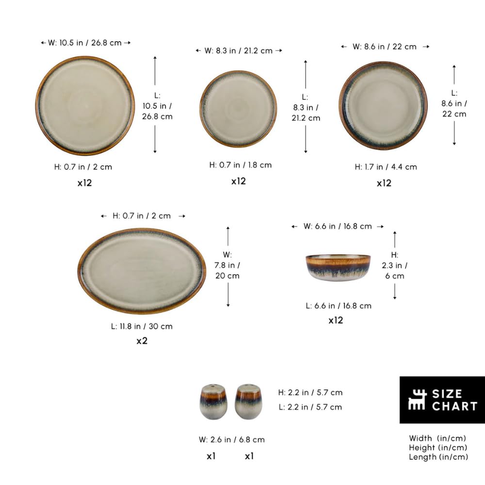 Karaca Earthy Stoneware Plates and Bowls Set, Reactive Glaze Dinner Set, Complete Kitchen Tableware Collection, Ideal Dinnerware for 12 People Dining Experience, Dishwasher Safe, 52 Piece
