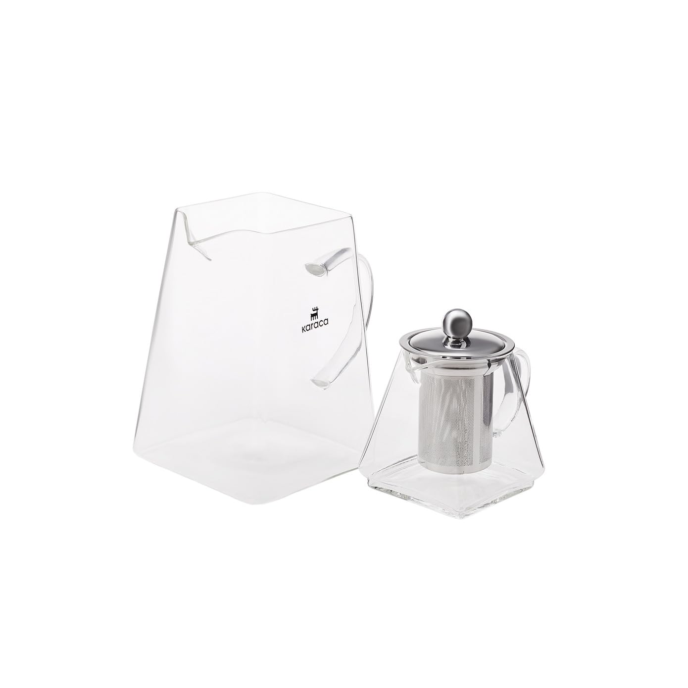 Karaca Giza Borosilicate Glass Teapot with Infuser and Lid for Stovetop, Transparent, 0.45.L Tea Pot & 1.5L Tea Kettle Set for Loose Leaf & Herbal, Dishwasher Safe