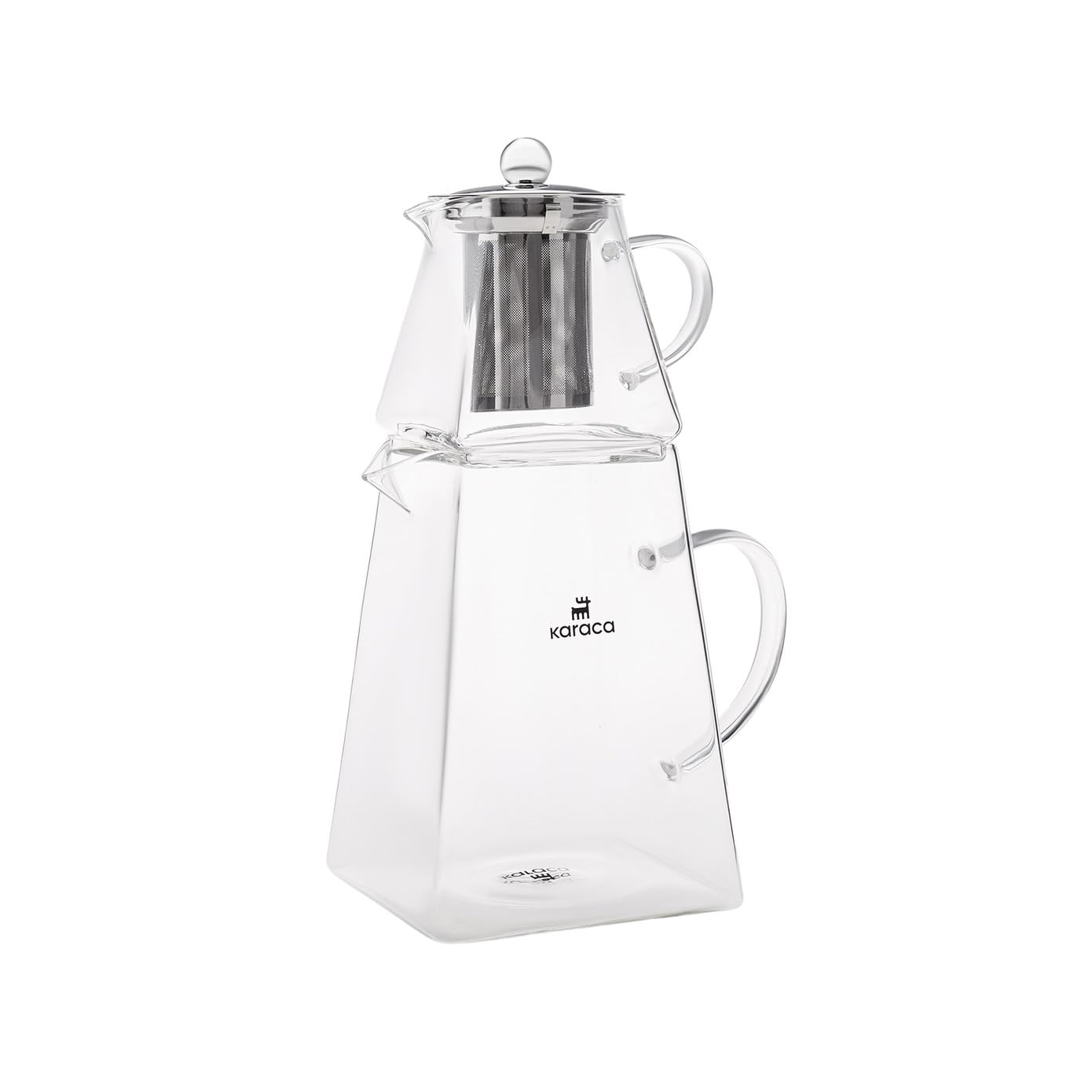 Karaca Giza Borosilicate Glass Teapot with Infuser and Lid for Stovetop, Transparent, 0.45.L Tea Pot & 1.5L Tea Kettle Set for Loose Leaf & Herbal, Dishwasher Safe