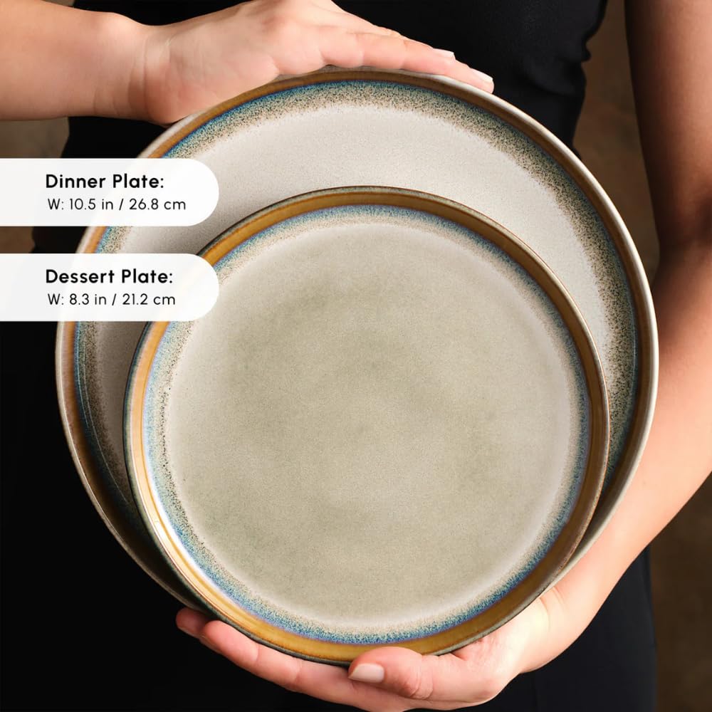 Karaca Earthy Stoneware Plates and Bowls Set, Reactive Glaze Dinner Set, Complete Kitchen Tableware Collection, Ideal Dinnerware for 12 People Dining Experience, Dishwasher Safe, 52 Piece