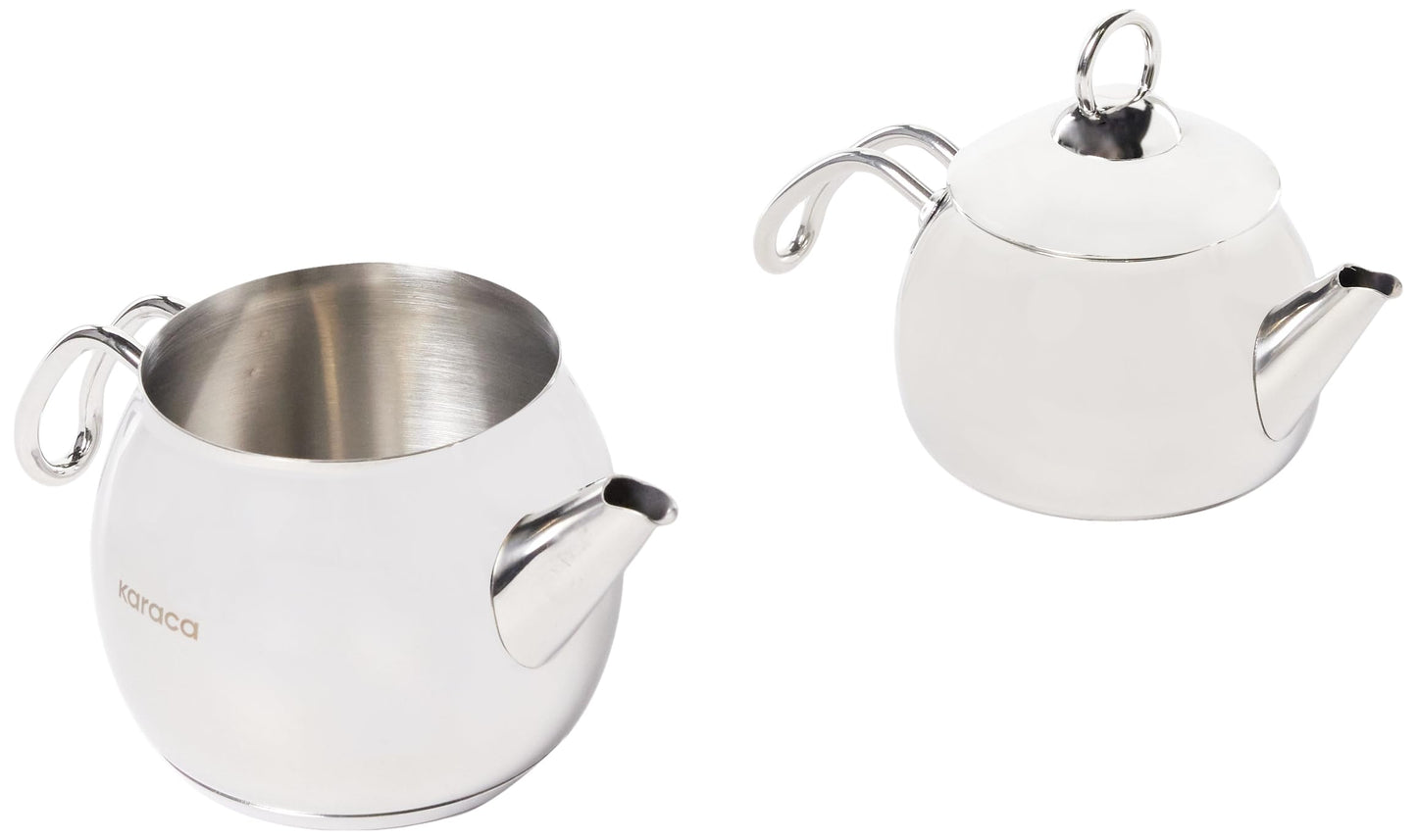 Karaca Adelya Stainless Steel Induction Teapot Set with 0.65L Teapot & 1.1L Tea Kettle, Traditional Turkish Tea Set Brewing System, Dishwasher Safe, Silver