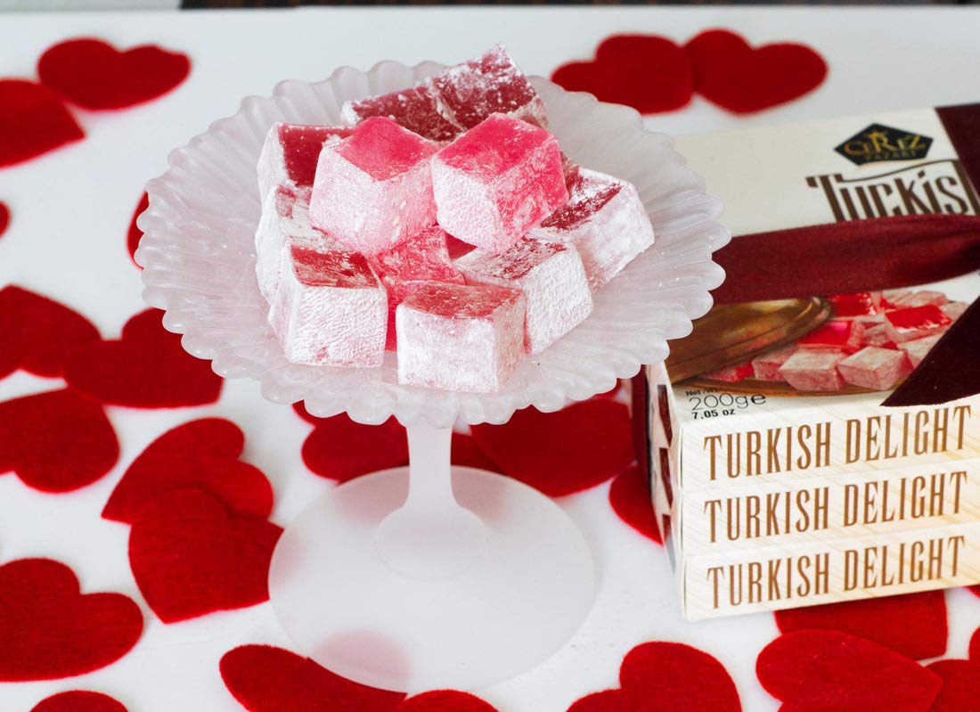 Cerez Pazari Turkish Delight with Rose Flavour 230gr Gourmet Small Size Snacks Gift Box | No Nuts Sweet Traditional Vegan Soft Candy Dessert Approx 40 Pcs