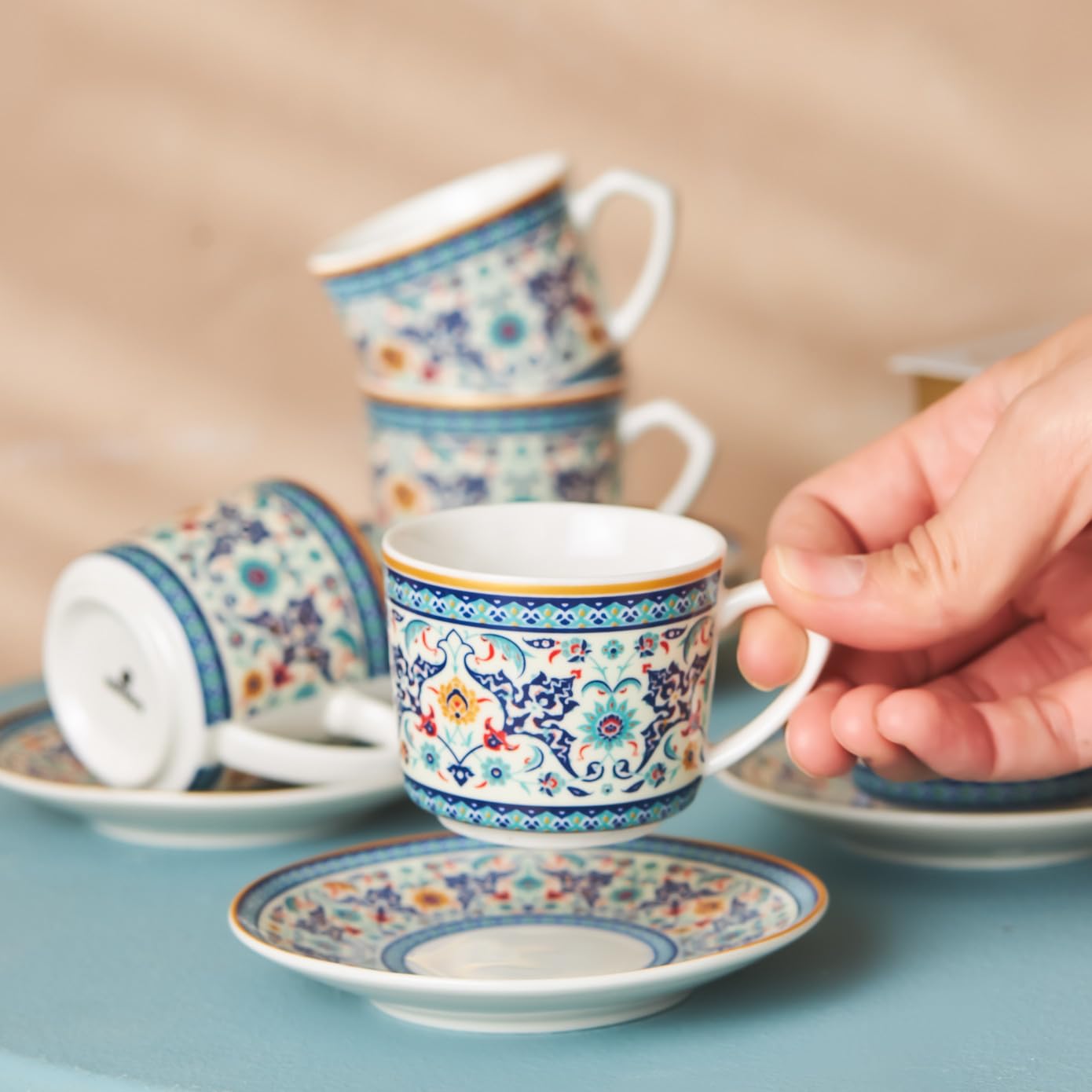 KARACA Beylerbeyi Turkish Coffee Cup Set for 6 People - 12 Piece Cups with Saucers - Small Porcelain Espresso Set - Ideal for Serving Greek, Arabic Coffee (2.7 fl oz)
