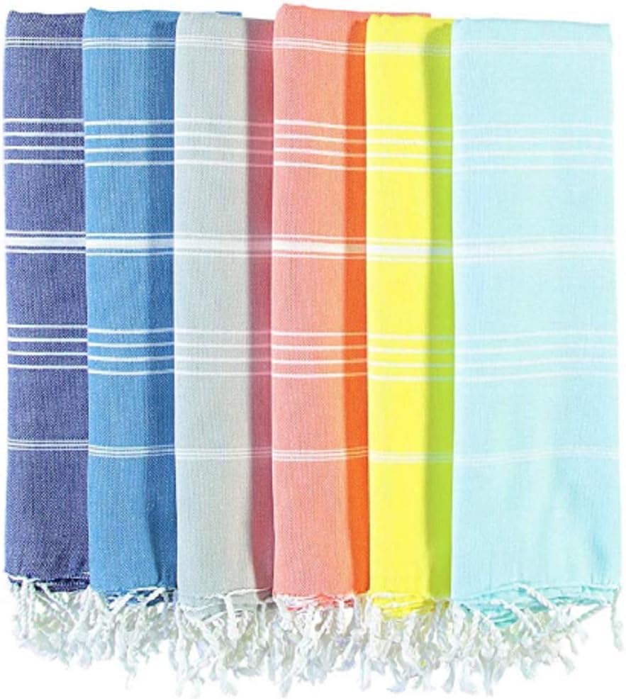 HAVLULAND Turkish Beach Towels Oversized -100% Turkish Cotton Super Soft Lightweight - Absorbent and Quick Drying Bath Towel - Sand Free Beach Towel - Turkish Towels (Sultan, 6 Pack)