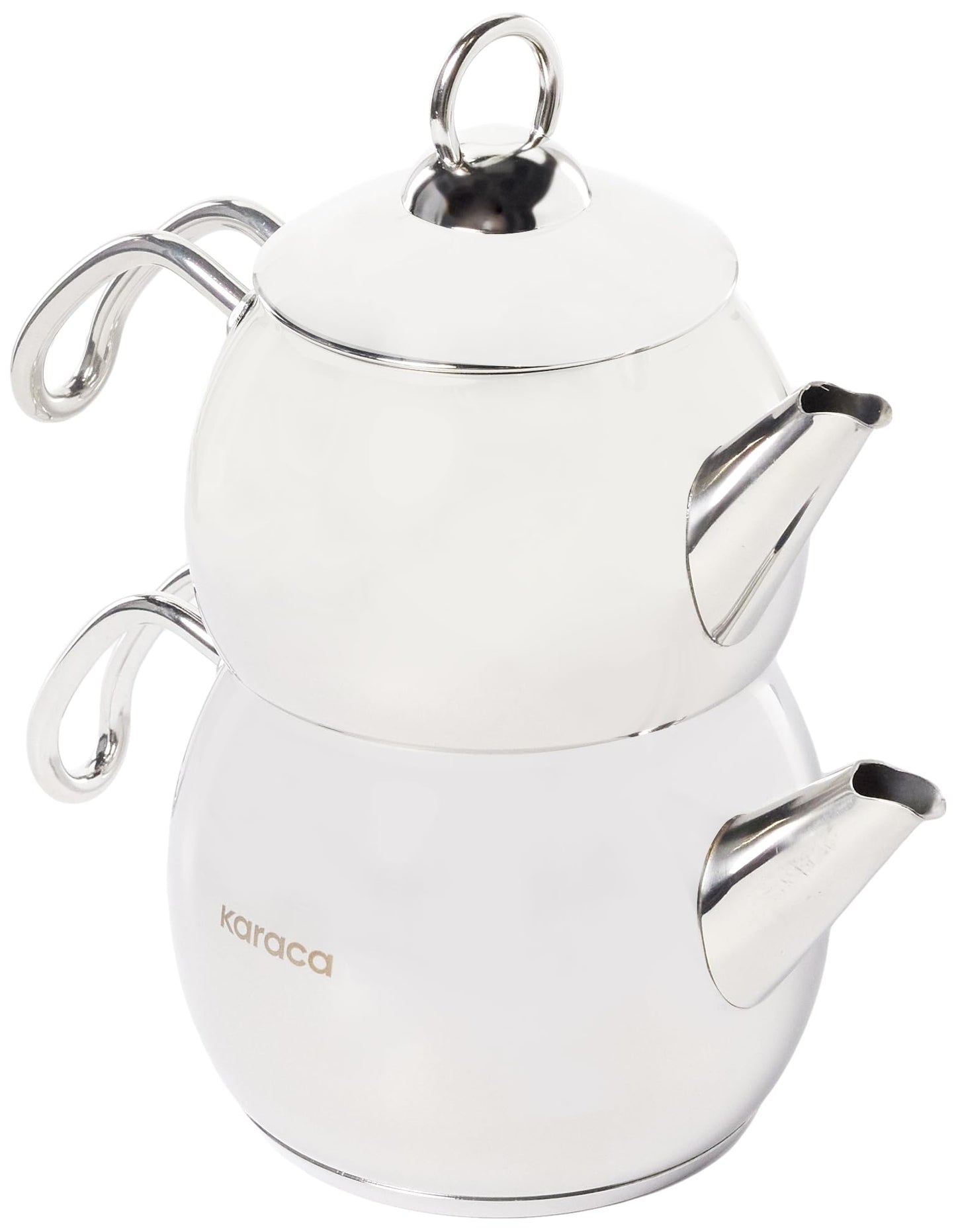 Karaca Adelya Stainless Steel Induction Teapot Set with 0.65L Teapot & 1.1L Tea Kettle, Traditional Turkish Tea Set Brewing System, Dishwasher Safe, Silver