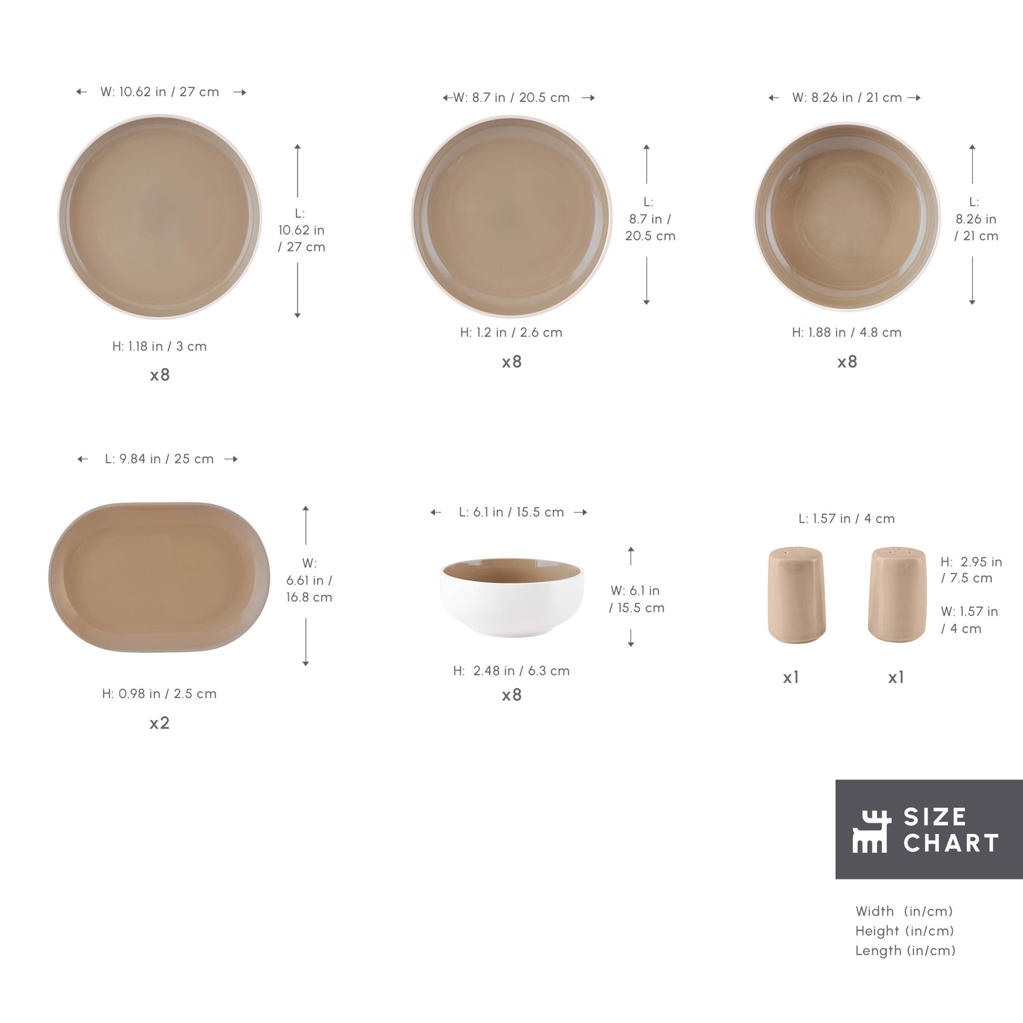 Karaca Terra Stoneware Dinnerware Sets for 8 People, Microwave & Dishwasher Safe Dinner Set, Soft Cream Color, Elegant & Durable Dinnerware Set, Plates and Bowls Sets with Platters & Shakers, 36-Piece