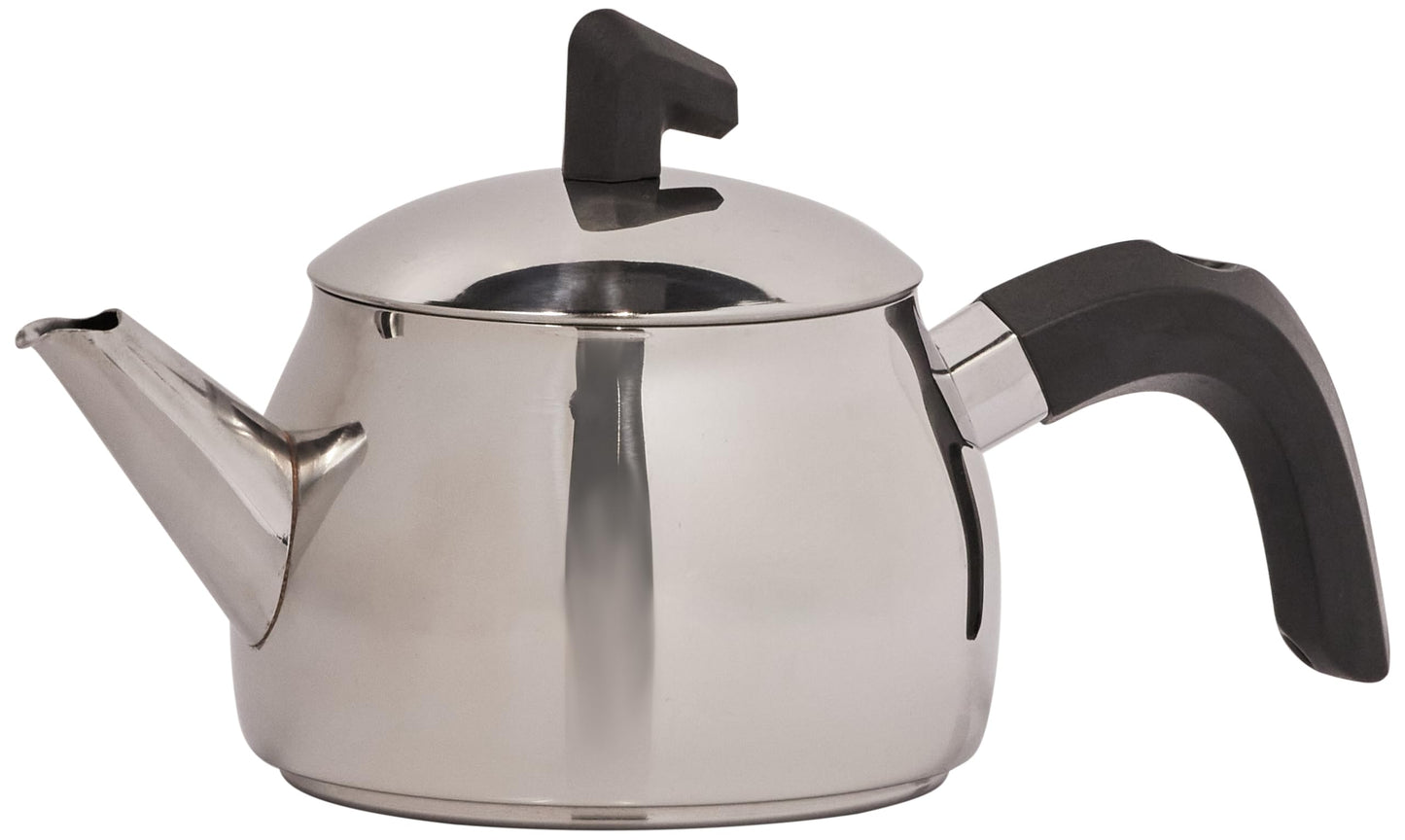 Karaca Belinay Teapot Set Silver Black, 18/10 Stainless Steel, Teapot/Lid (1 lt, 2.20 lb), Tea Kettle (1.6 lt, 3.5 lb), Suitable for Induction