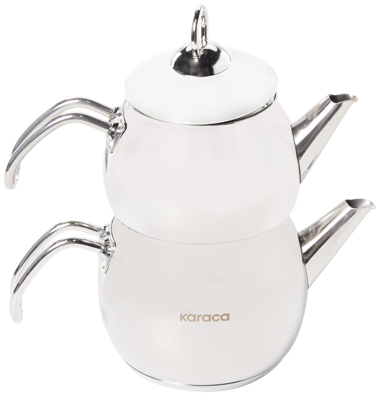 Karaca Adelya Stainless Steel Induction Teapot Set with 0.65L Teapot & 1.1L Tea Kettle, Traditional Turkish Tea Set Brewing System, Dishwasher Safe, Silver