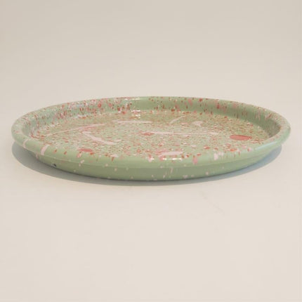 Enamel Pizza Plate Sprinkled Pattern Green 22 cm