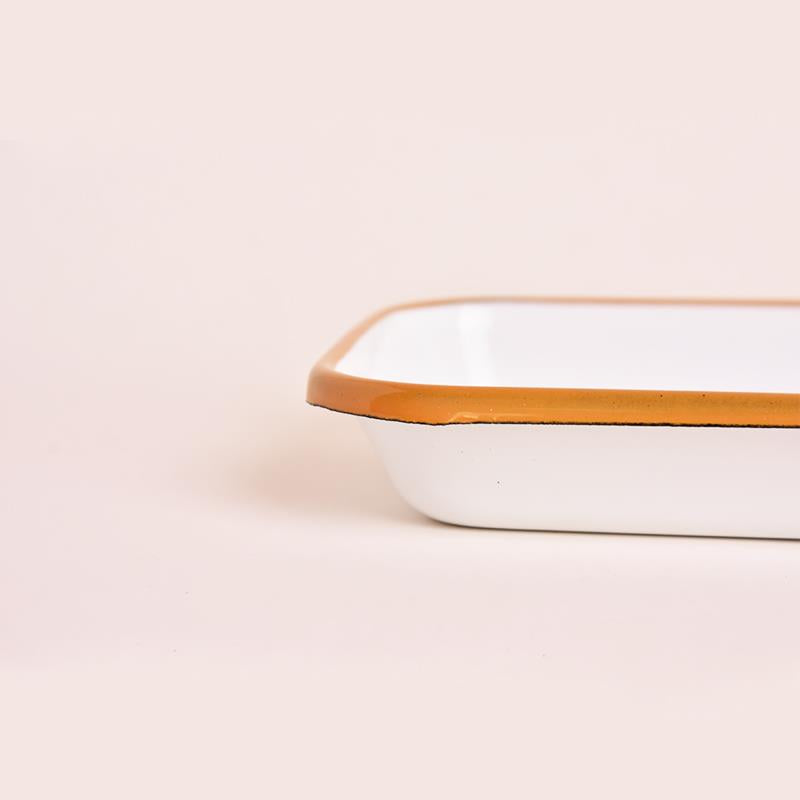 Enamel 22x16cm Appetizer Plate White Oxidized Yellow