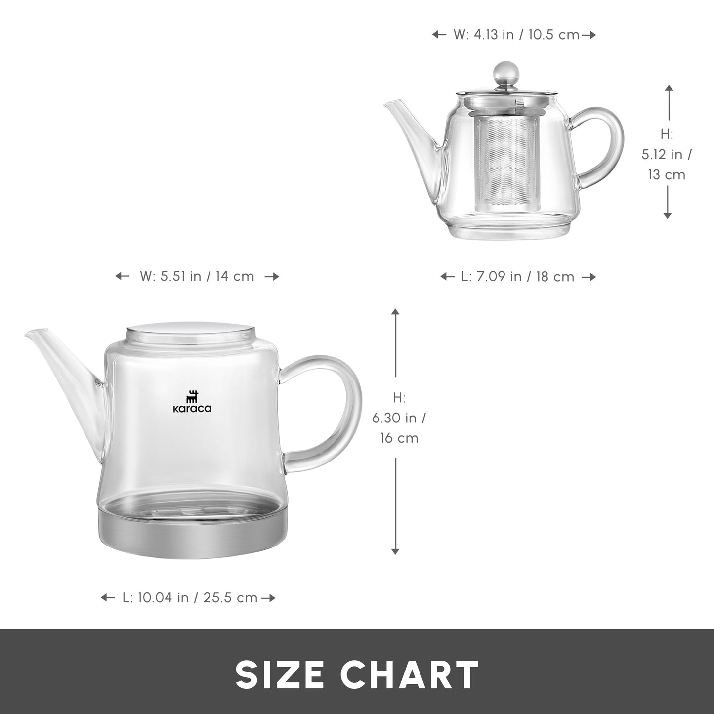 Karaca Dora Teapot Set, Glass, Tea Pot 0.45 L, Kettle 1.8 L, Silver, Transparent, Tea Maker, Turkish Tea Kettle, Tea Maker