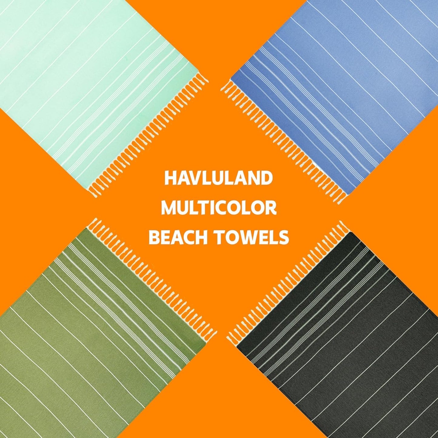 HAVLULAND Turkish Beach Towels Oversized -100% Turkish Cotton Super Soft Lightweight - Absorbent and Quick Drying Bath Towel - Sand Free Beach Towel - Turkish Towels (Sultan, 6 Pack)