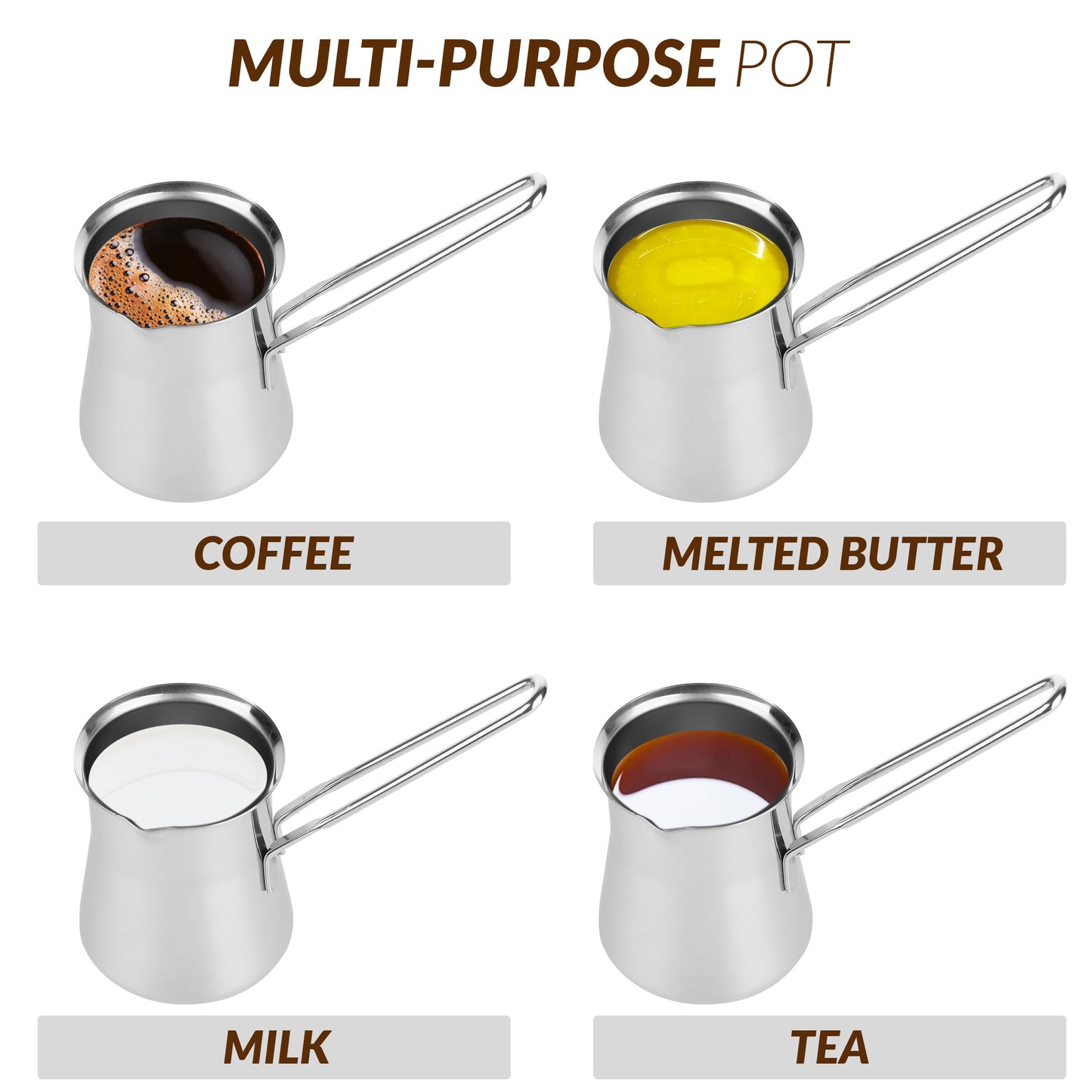 Caizen Coffee Quality Turkish Coffee Pot - Turkish Coffee Maker, Chai Pot, Arabic Coffee Pot, Briki Greek Coffee Pot, Greek Briki, Turkish Coffee Cezve, Turkish Coffee Pot Ibrik (24oz)