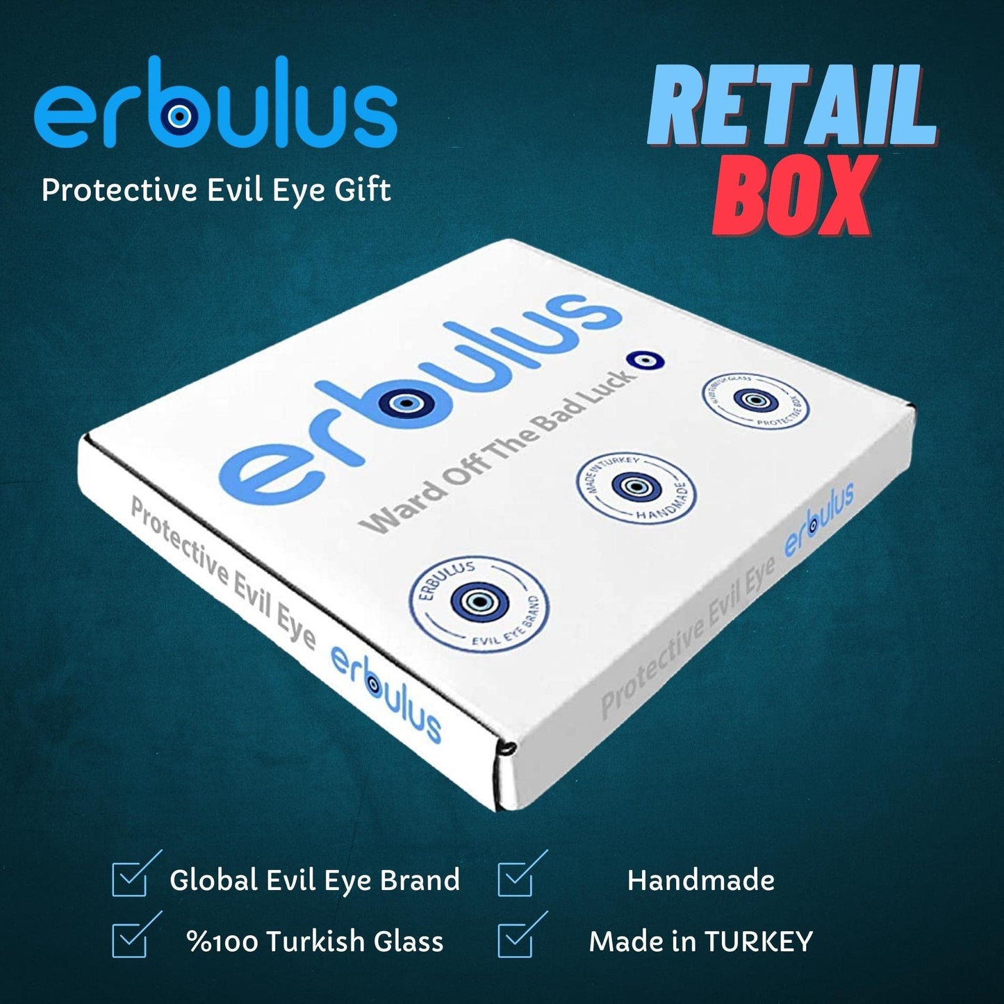 Erbulus Turkish Glass Blue Evil Eye Wall Hanging Ornament with Flower Design - Metal Home Decor - Turkish Nazar Bead Amulet - Protection and Good Luck Charm Gift in a Box