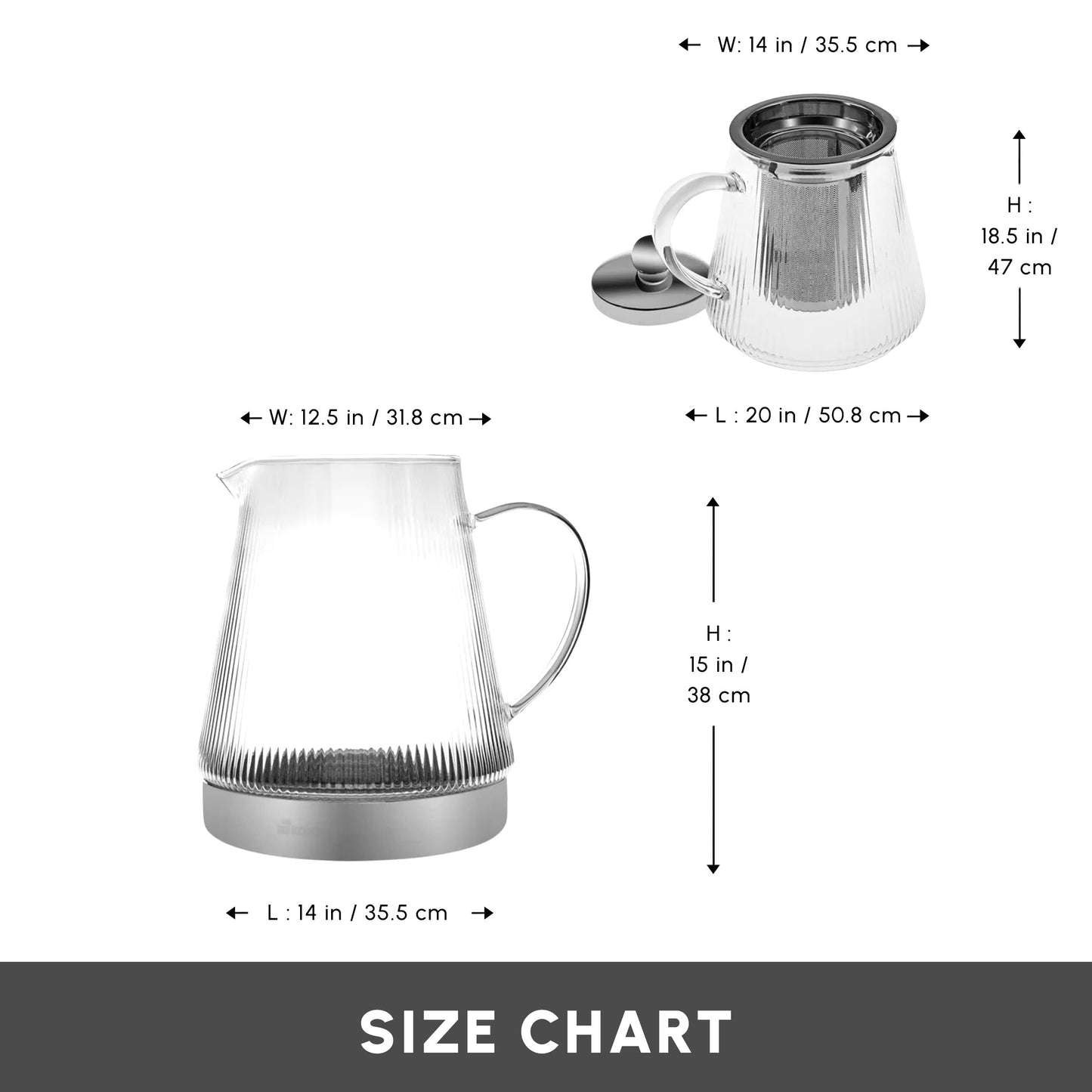 Karaca Keops Turkish Teapot with Infuser and Lid (450 ml Tea Pot & 1500 ml Induction Kettle) - Borosilicate Glass Teapot Set for Stovetops - Clear Tea Maker with 10-15 Cups Capacity
