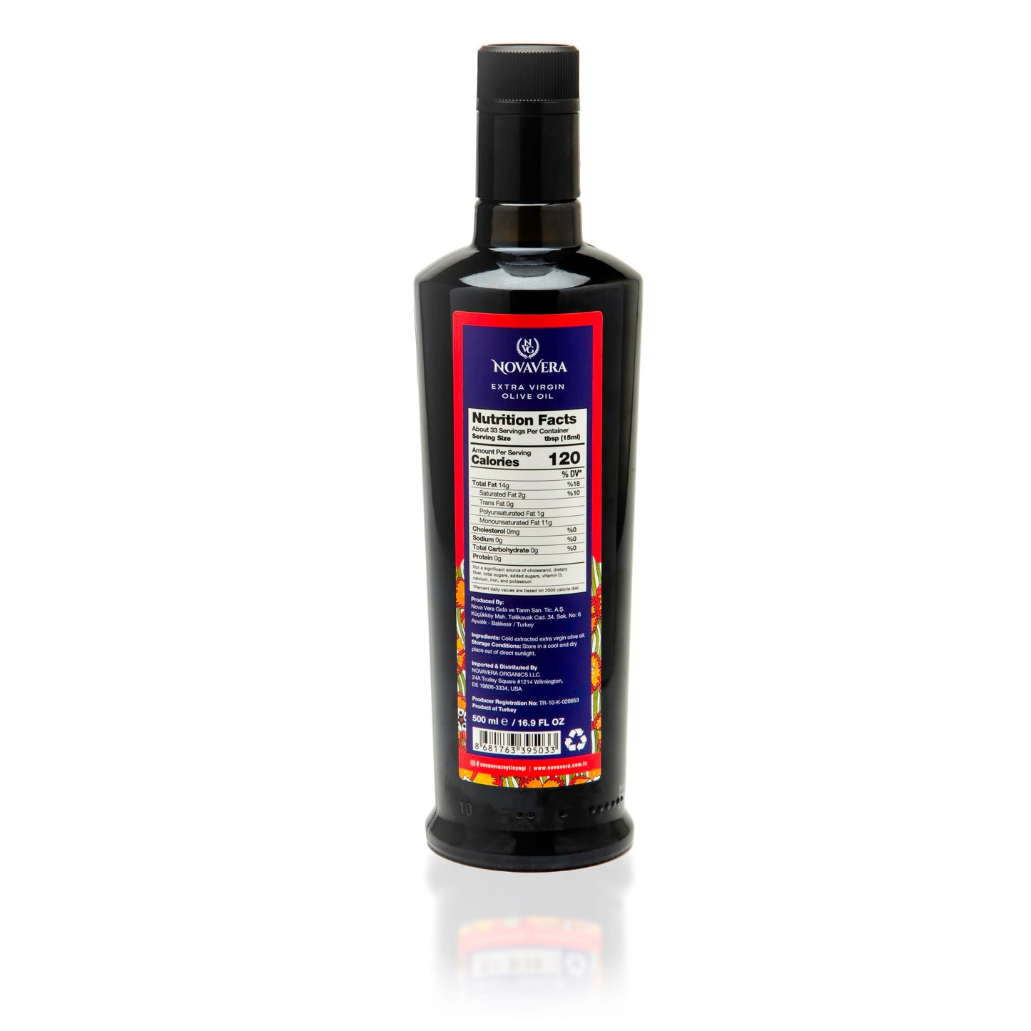 NVG NOVAVERA Trilye Polyphenol Rich Olive Oil, Medium, Pungency and Fruitiness With a Peppery Finish Extra Virgin Olive Oil, Evoo World Ranking Top 5, Low Acidity, Organic Agriculture , Early Harvest, Cold Pressed, 16.9 oz