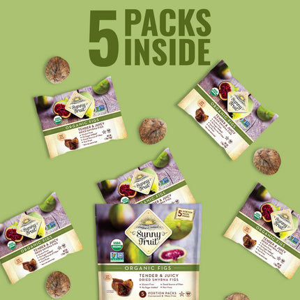 Sunny Fruit Soft Organic Turkish Dried Figs - 1 Bag (5 Individual Portion Packs) | Healthy, Convenient Snack Packs | ORGANIC, NON-GMO, VEGAN, HALAL, KOSHER, NO PRESERVATIVES, NO SUGAR ADDED