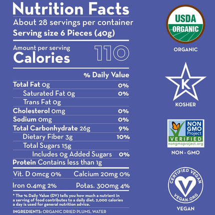 Sunny Fruit Soft Organic Prunes, 2.5 Pound Bulk Bag | Healthy, Sweet Dried Plums | ORGANIC, NON-GMO, VEGAN, HALAL, KOSHER, NO PRESERVATIVES, NO SUGAR ADDED