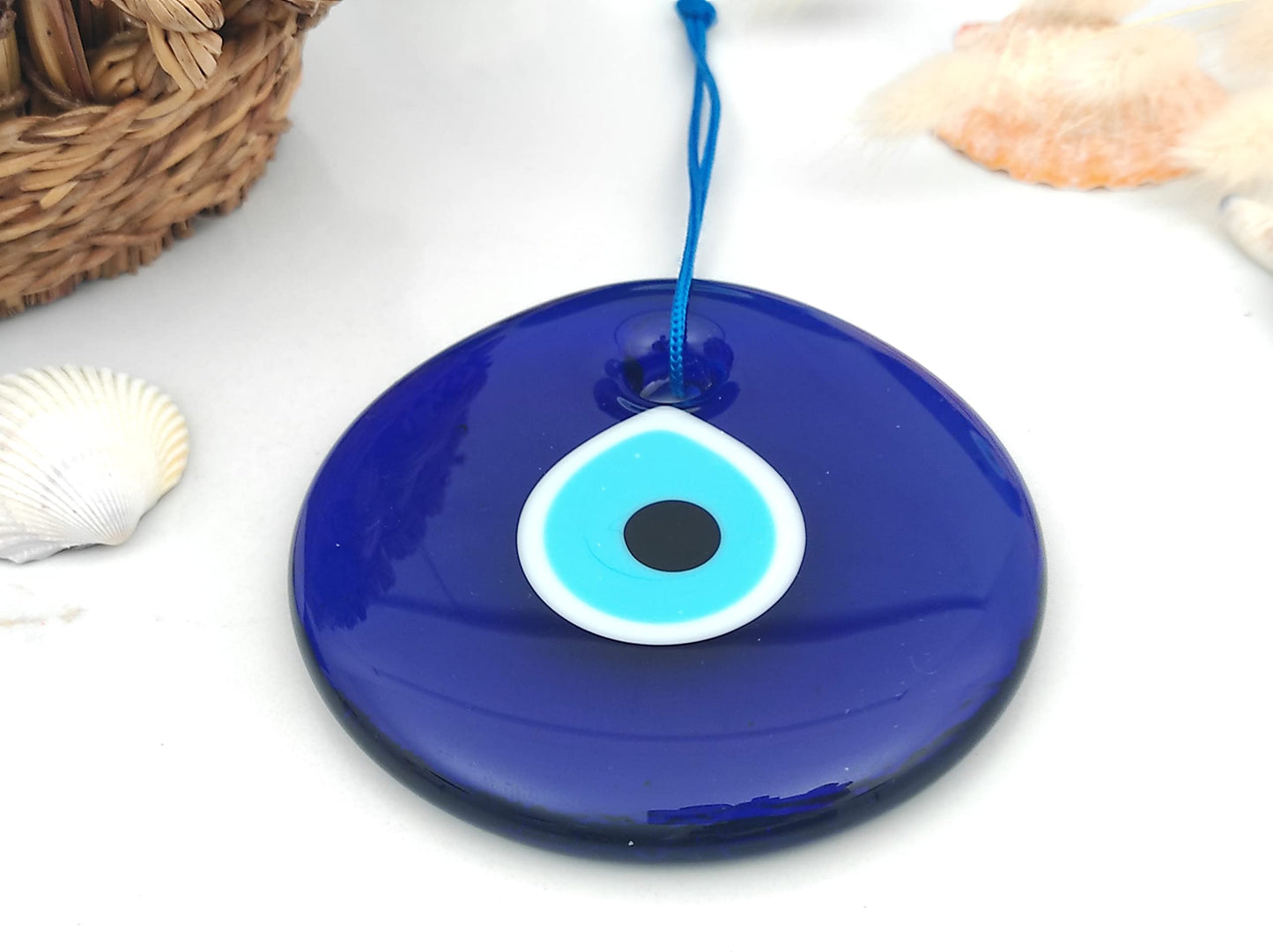 Erbulus 3.5" Glass Blue Evil Eye Wall Hanging Ornament - Evil Eye Decor - Turkish Handmade Nazar Amulet - Home Protection Charm - Evil Eye Wall Decor Amulet in a Box