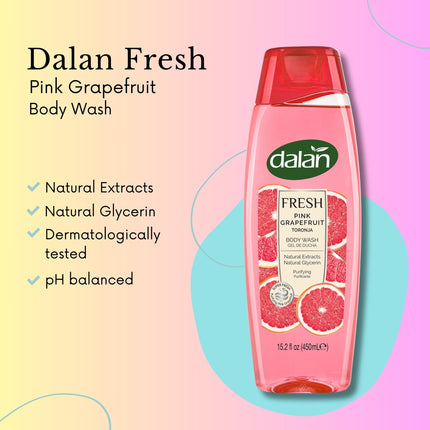 Dalan Natural Extracts Body Wash, with Fresh Pink Grapefruit & Aloe Vera & Sea Minerals, 15.2 fl oz (3 Pack, Grapefruit)