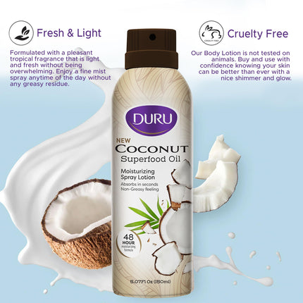 Duru Coconut Moisturizing Spray Lotion - Spray Moisturizer Coconut Oil Lotion 48 Hour Moisture Body Lotion