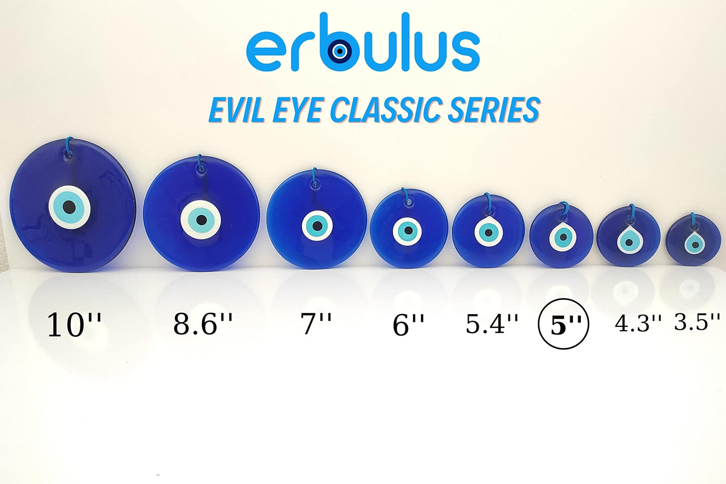 Erbulus 5" Glass Blue Evil Eye Wall Hanging Ornament - Evil Eye Decor - Turkish Handmade Nazar Amulet - Home Protection Charm - Evil Eye Wall Decor Amulet in a Box