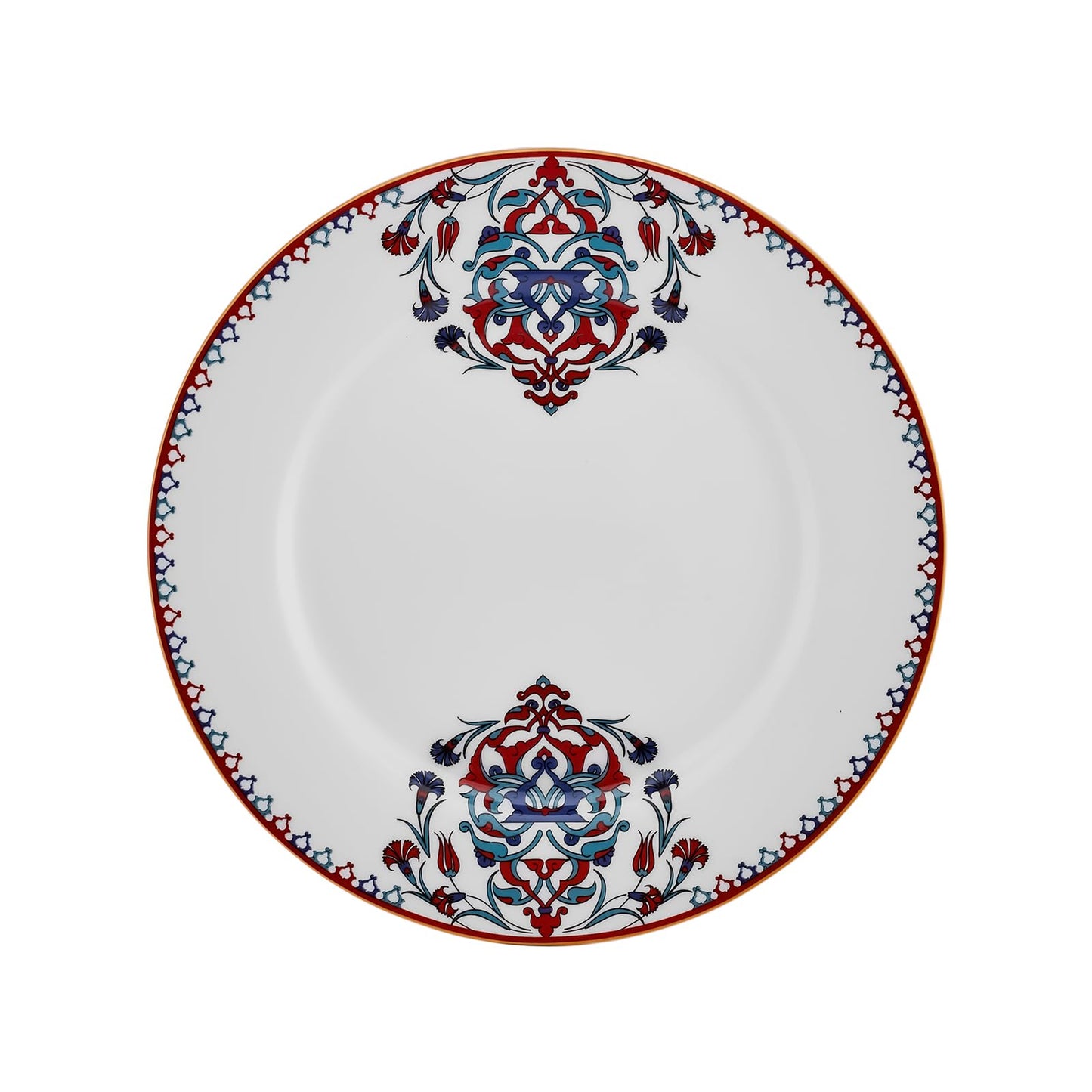 Karaca Nakkas Turkish Teacups & Appetizer Plate Set for 6 People - Colorful Dessert Plates (7.4"), Small Turkish Tea Glasses with Saucers - 18 Piece Glass Tea Cups & Porcelain Dish Set