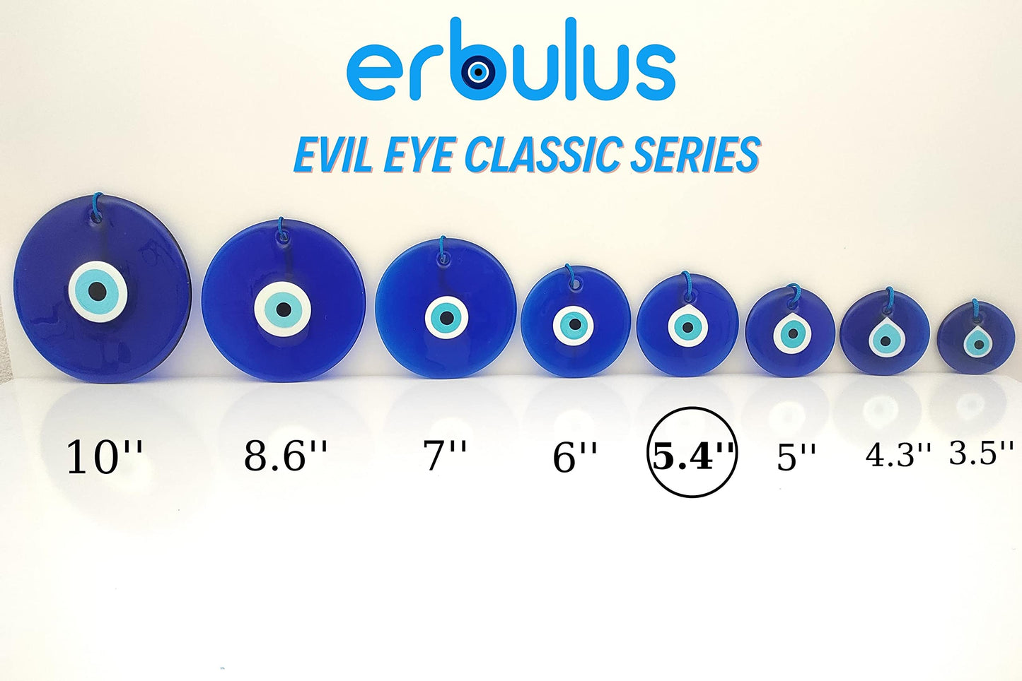 Erbulus 5.4" Glass Blue Evil Eye Wall Hanging Ornament - Turkish Handmade Nazar Amulet - Home Protection Charm - Wall Decor in a Box