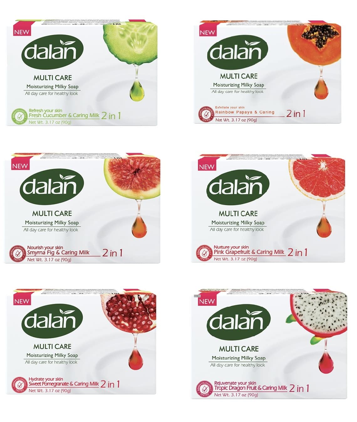 Dalan Multi Care Moisturizing Soap 2 in 1 (Tropic Dragon Fruit & Caring Milk, 3 Pack)