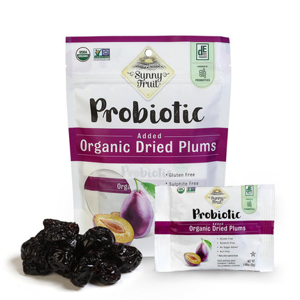 Sunny Fruit Organic Probiotic Prunes - 6 Bags (30 Individual Portion Packs) | Dried Plums Snack Packs with Live Probiotics | ORGANIC, NON-GMO, KOSHER, HALAL, NO PRESERVATIVES, NO SUGAR ADDED